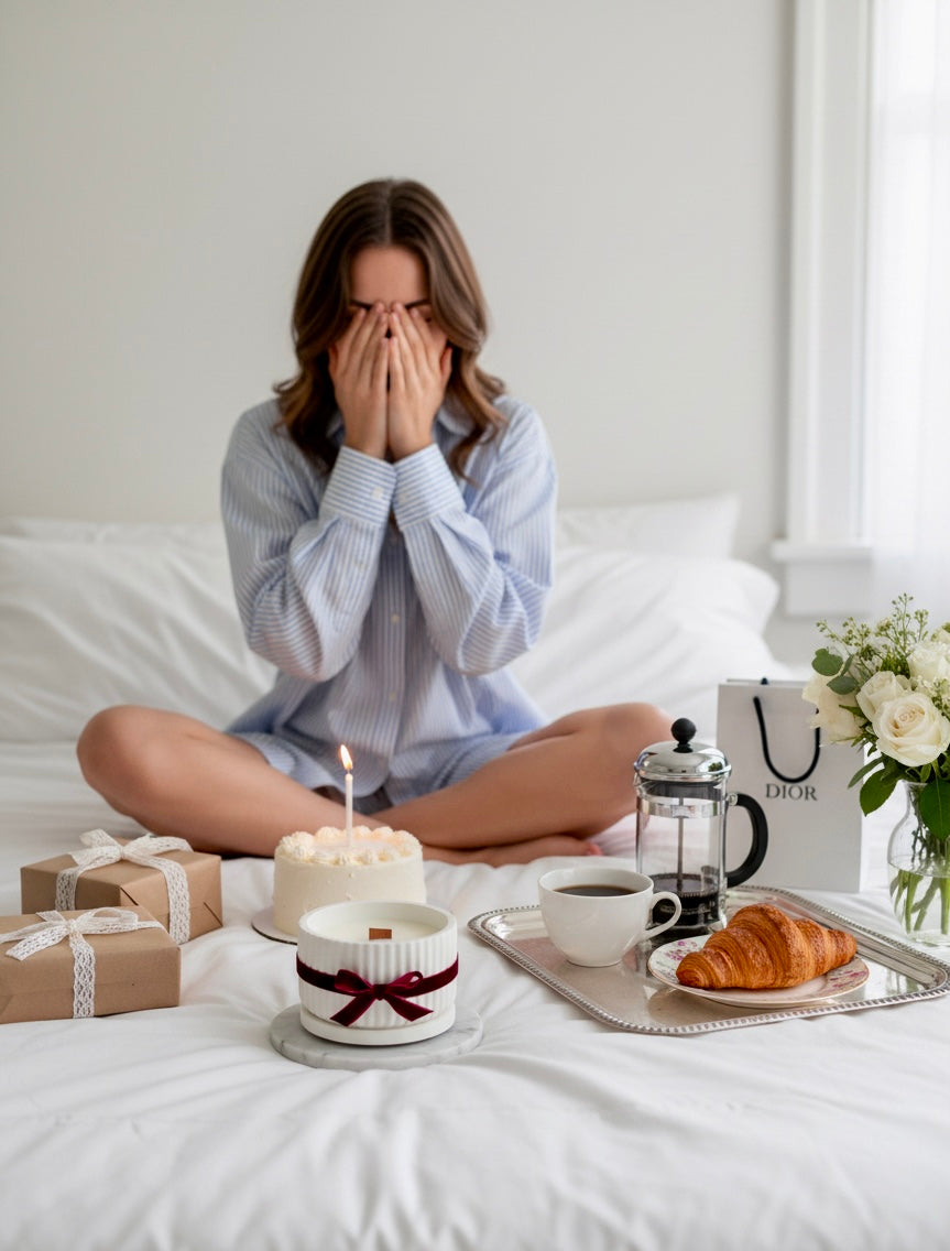 
Woman reading with handmade soy candle — Cozy Sweet Home cozy relaxation moment