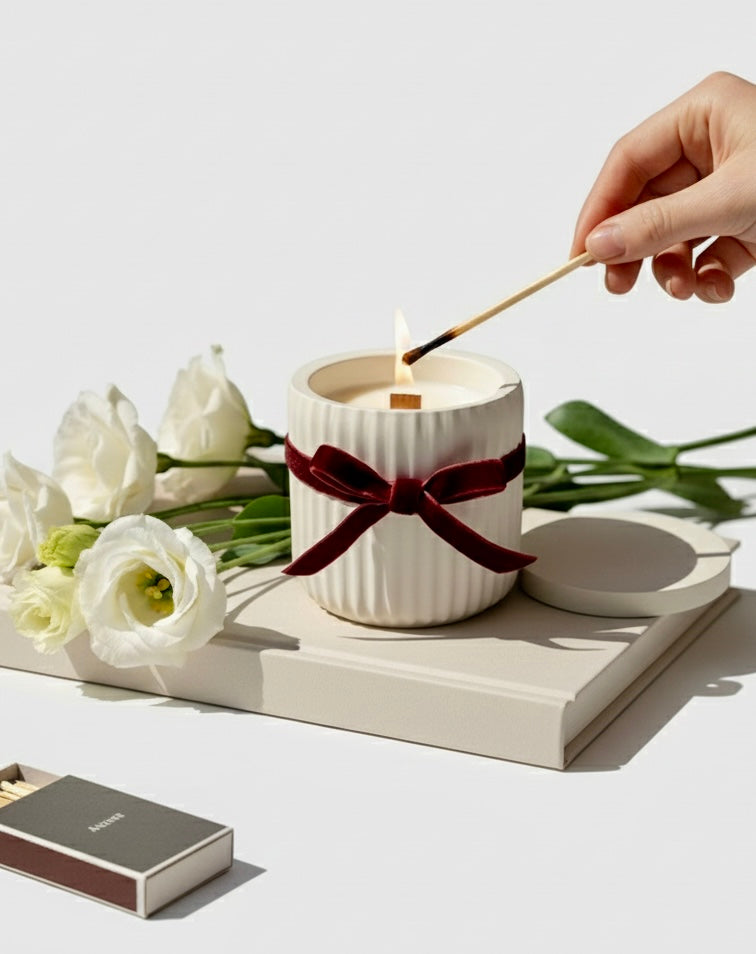 Lighting handmade soy candle with wooden wick — Cozy Sweet Home natural candle
