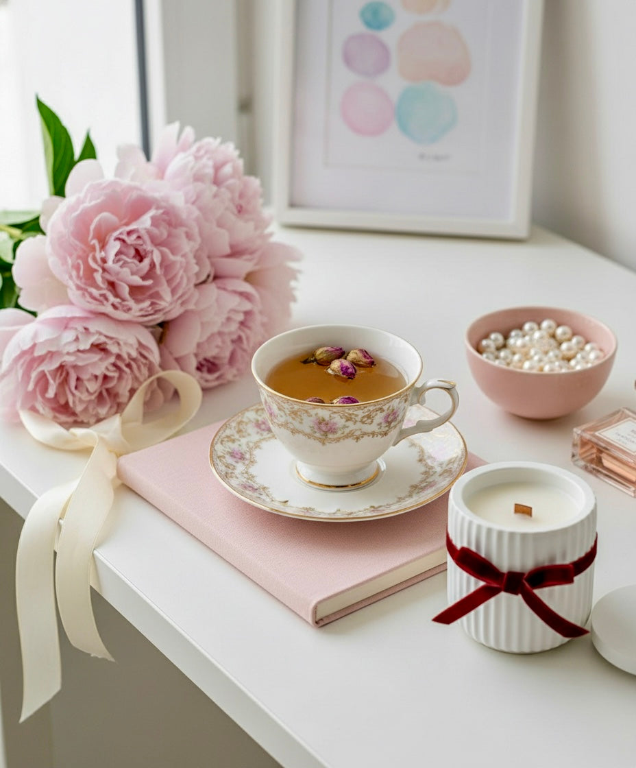 Cozy Sweet Home soy candle on table with coffee and books — handmade aromatherapy candle